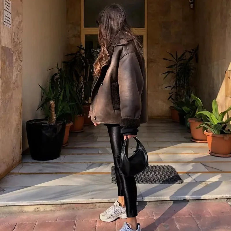 MUJER 2025 Woman Thick Faux Leather Jackets for Women Autumn